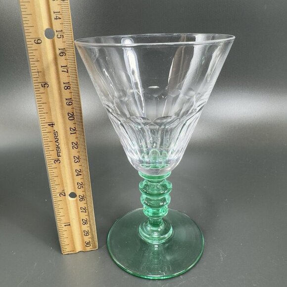 Seneca Theodule Clear Top Green Uranium Stem Optic Cut Top Goblet Cup Single VTG - Picture 4 of 14